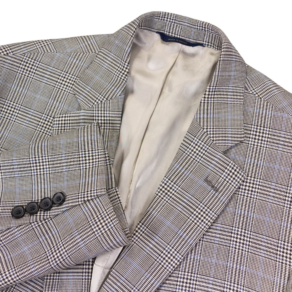 Brooks Brothers Blazer Madison Fit Mens 44L White Black Wool Silk Glen Plaid